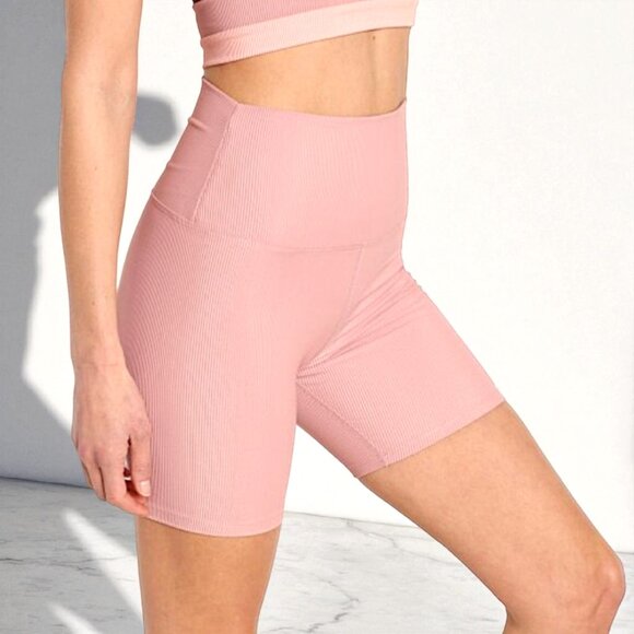 Beach Riot Brownish dusty rose brownish pink high rise ribbed biker shorts W's S - Picture 1 of 9